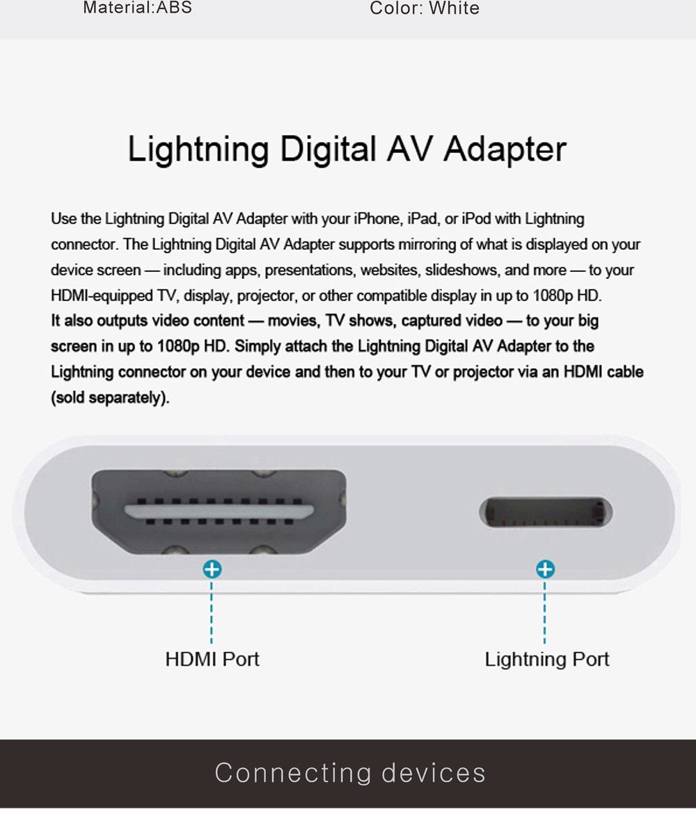 Lightning Digital Av Adapter 8pin Lightning To Hdmi Cable For Iphone 8 7 X  Ipad